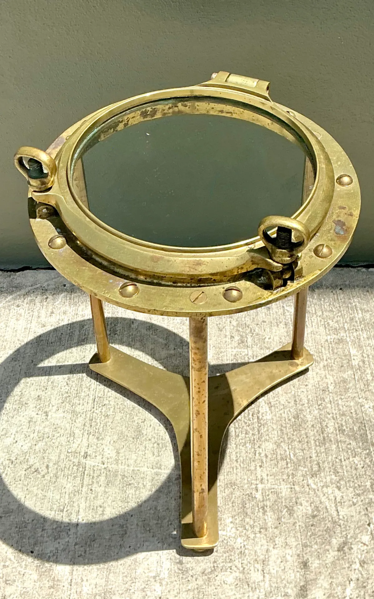 Vintage Brass and Glass Porthole Accent Table — additional photo 7