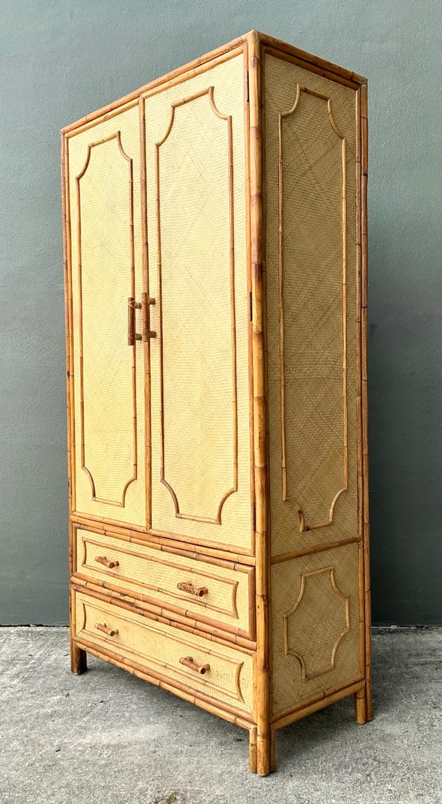 Vintage Notched Bamboo and Rattan Armoire — additional photo 7