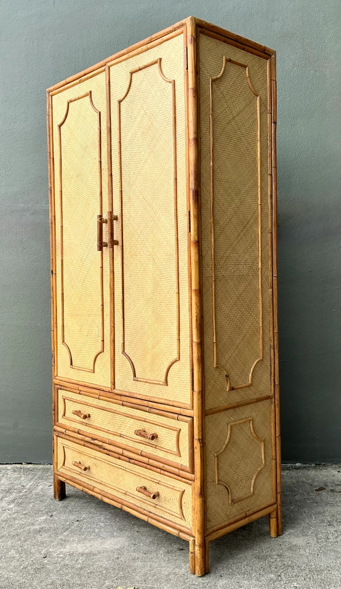 Vintage Notched Bamboo and Rattan Armoire — additional photo 3
