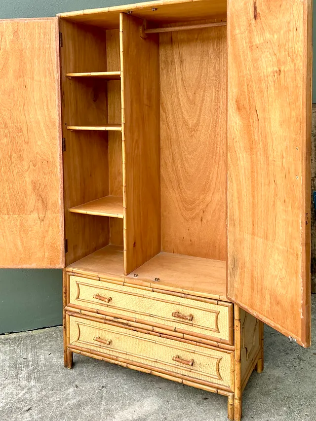 Vintage Notched Bamboo and Rattan Armoire — additional photo 5