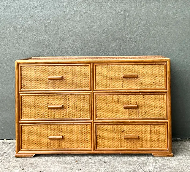 Vintage Six-Drawer Rattan Dresser — additional photo 5