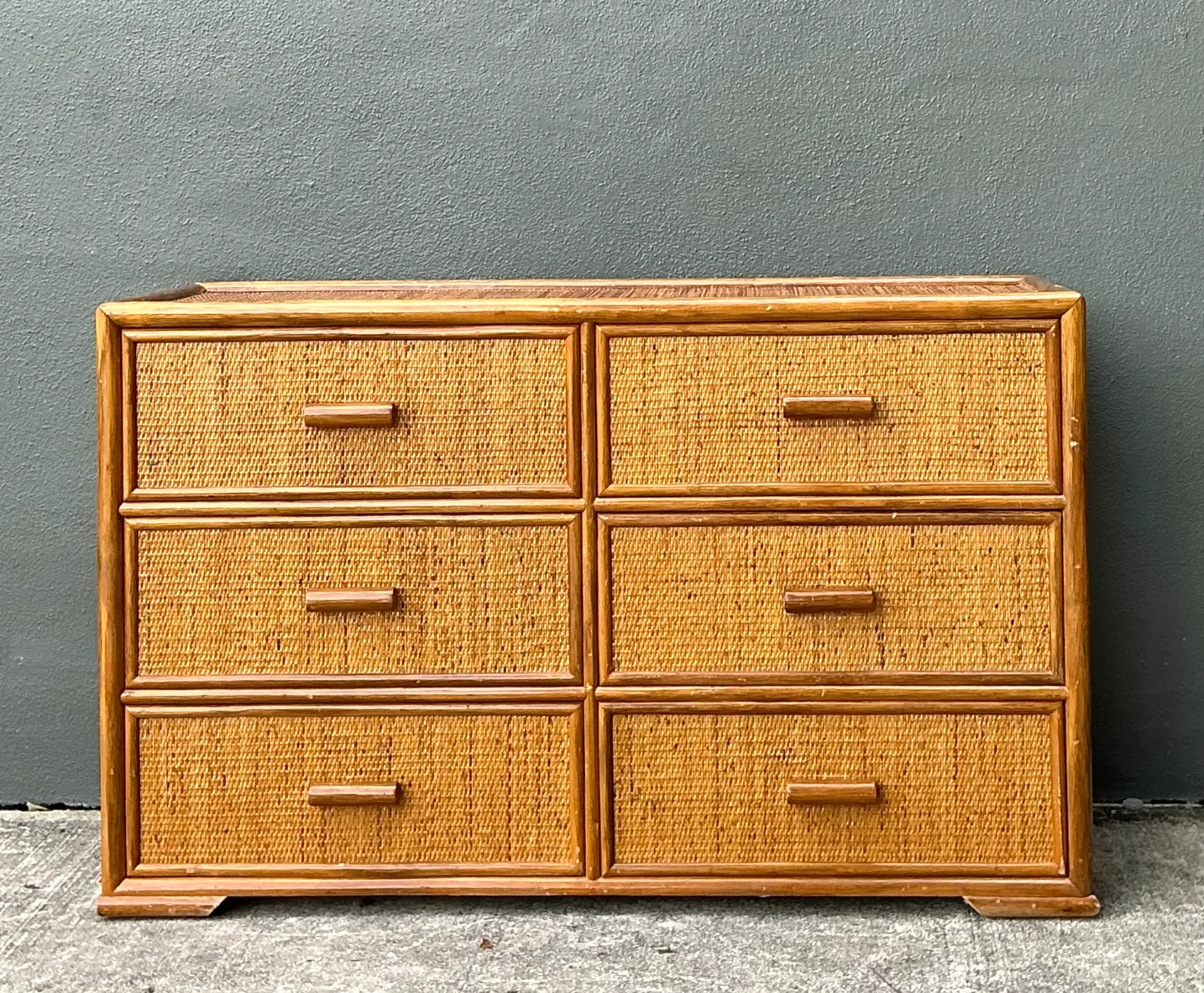 Vintage Six-Drawer Rattan Dresser — additional photo 3