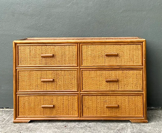 Vintage Six-Drawer Rattan Dresser — additional photo 3
