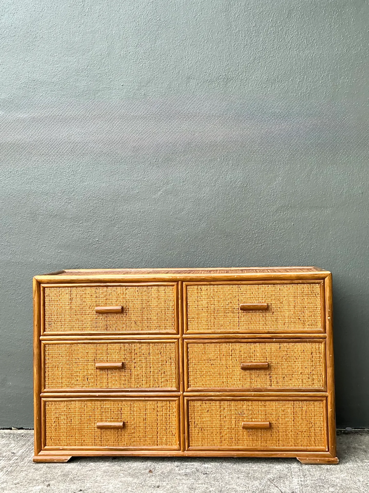 Vintage Six-Drawer Rattan Dresser — additional photo 1