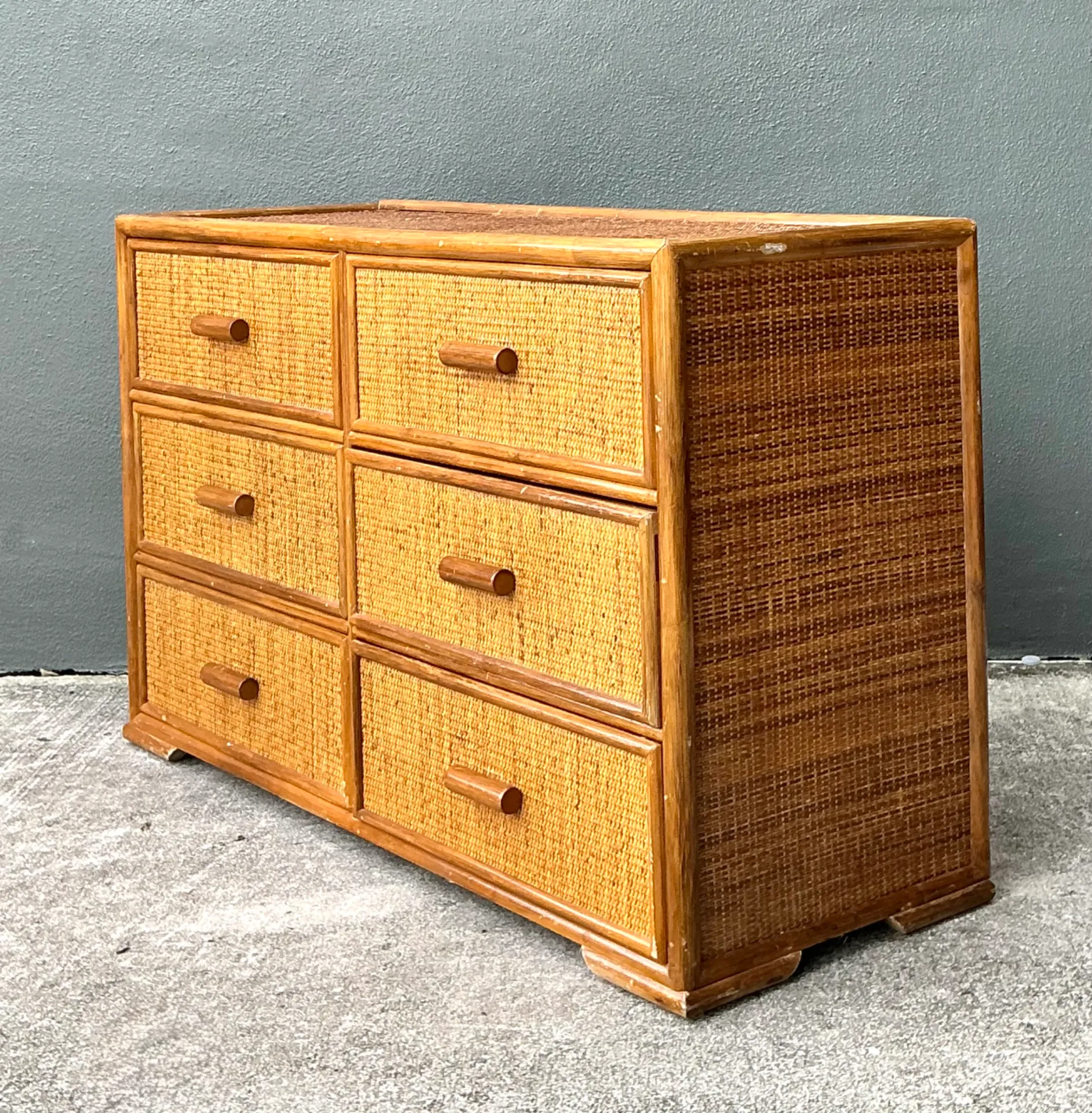 Vintage Six-Drawer Rattan Dresser — additional photo 8