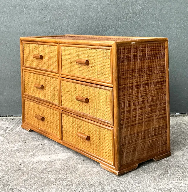 Vintage Six-Drawer Rattan Dresser — additional photo 8