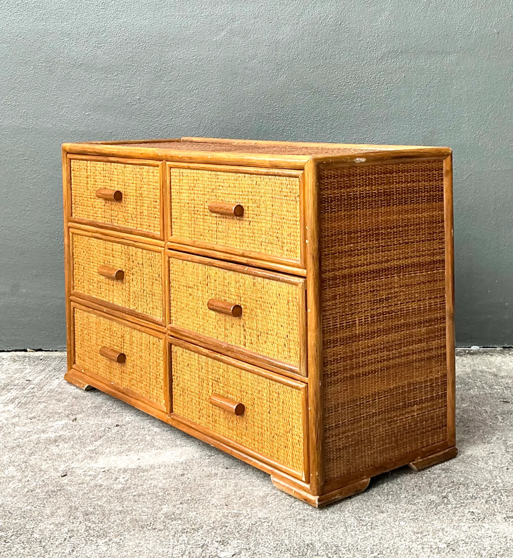 Vintage Six-Drawer Rattan Dresser — additional photo 6