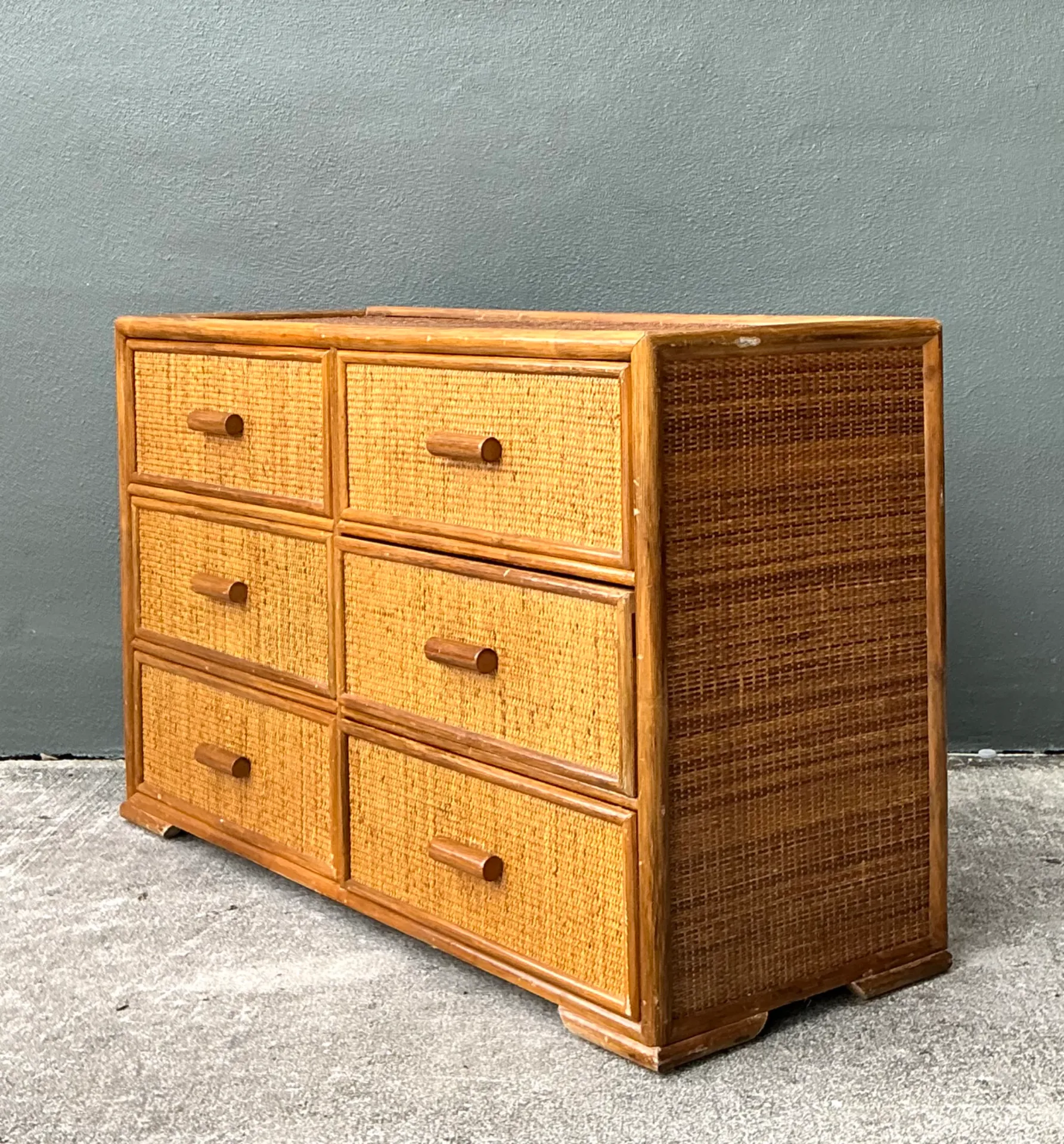 Vintage Six-Drawer Rattan Dresser — additional photo 4