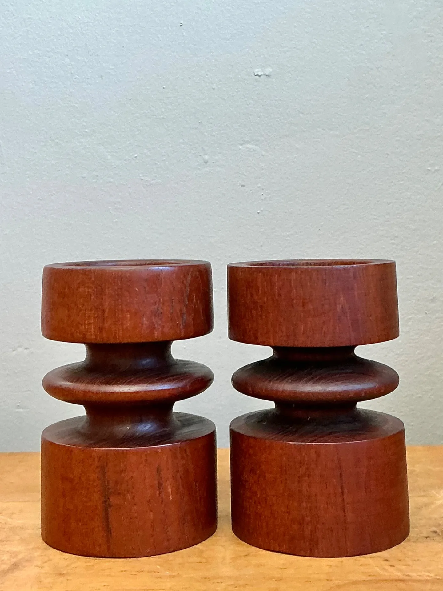 Vintage Mid-Century Modern Wood Candle Holders - A Pair — additional photo 8