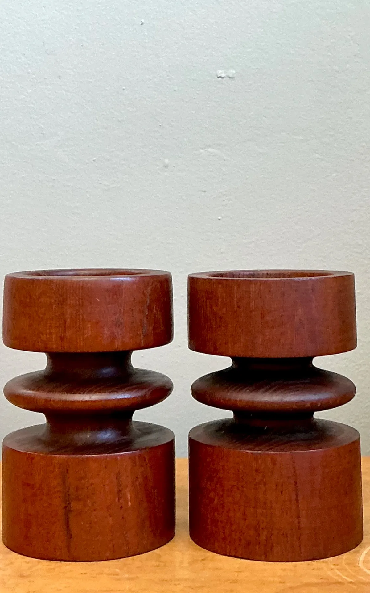 Vintage Mid-Century Modern Wood Candle Holders - A Pair — additional photo 4