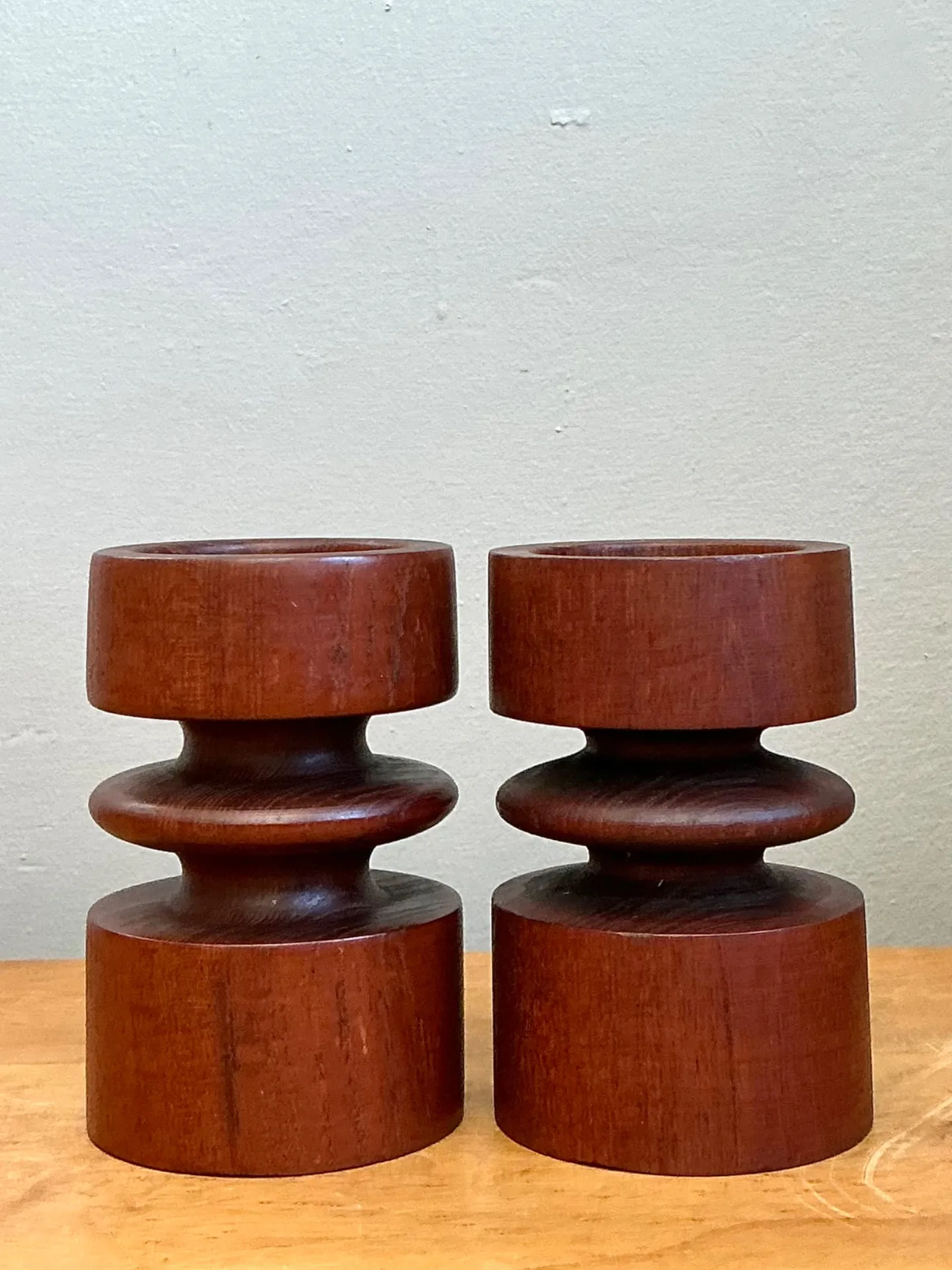 Vintage Mid-Century Modern Wood Candle Holders - A Pair — additional photo 2