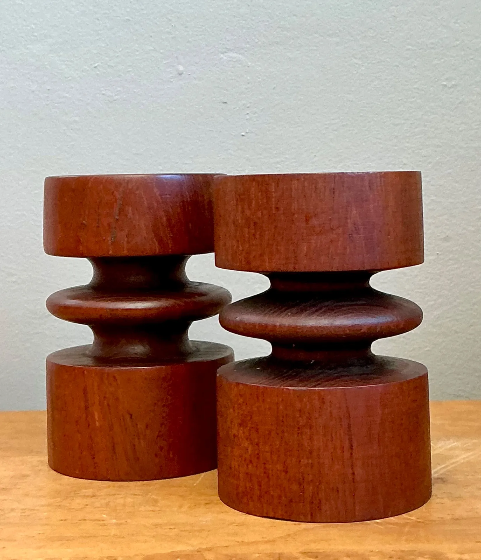 Vintage Mid-Century Modern Wood Candle Holders - A Pair — additional photo 7
