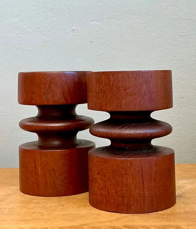 Vintage Mid-Century Modern Wood Candle Holders - A Pair — additional photo 7