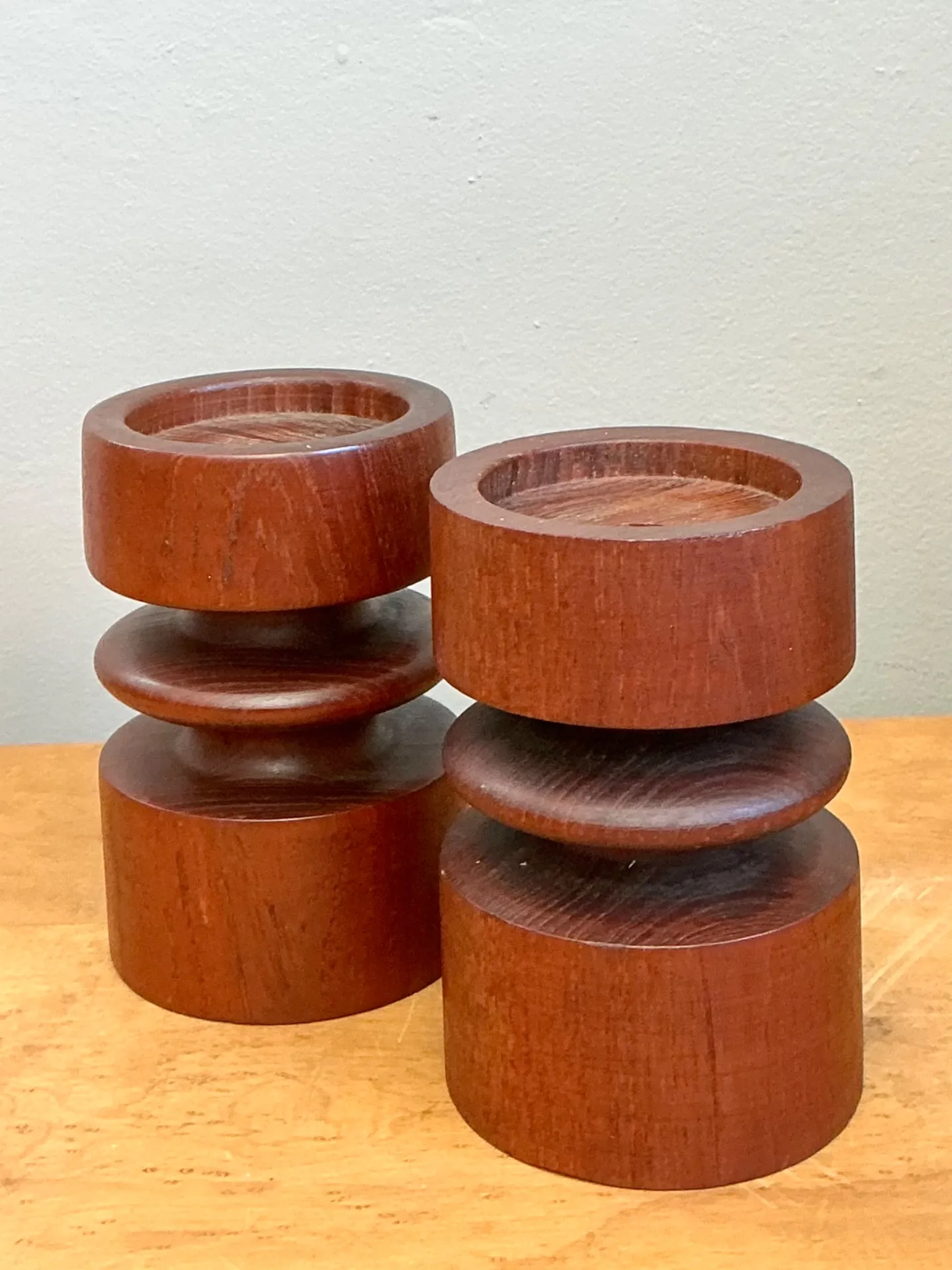 Vintage Mid-Century Modern Wood Candle Holders - A Pair — additional photo 6