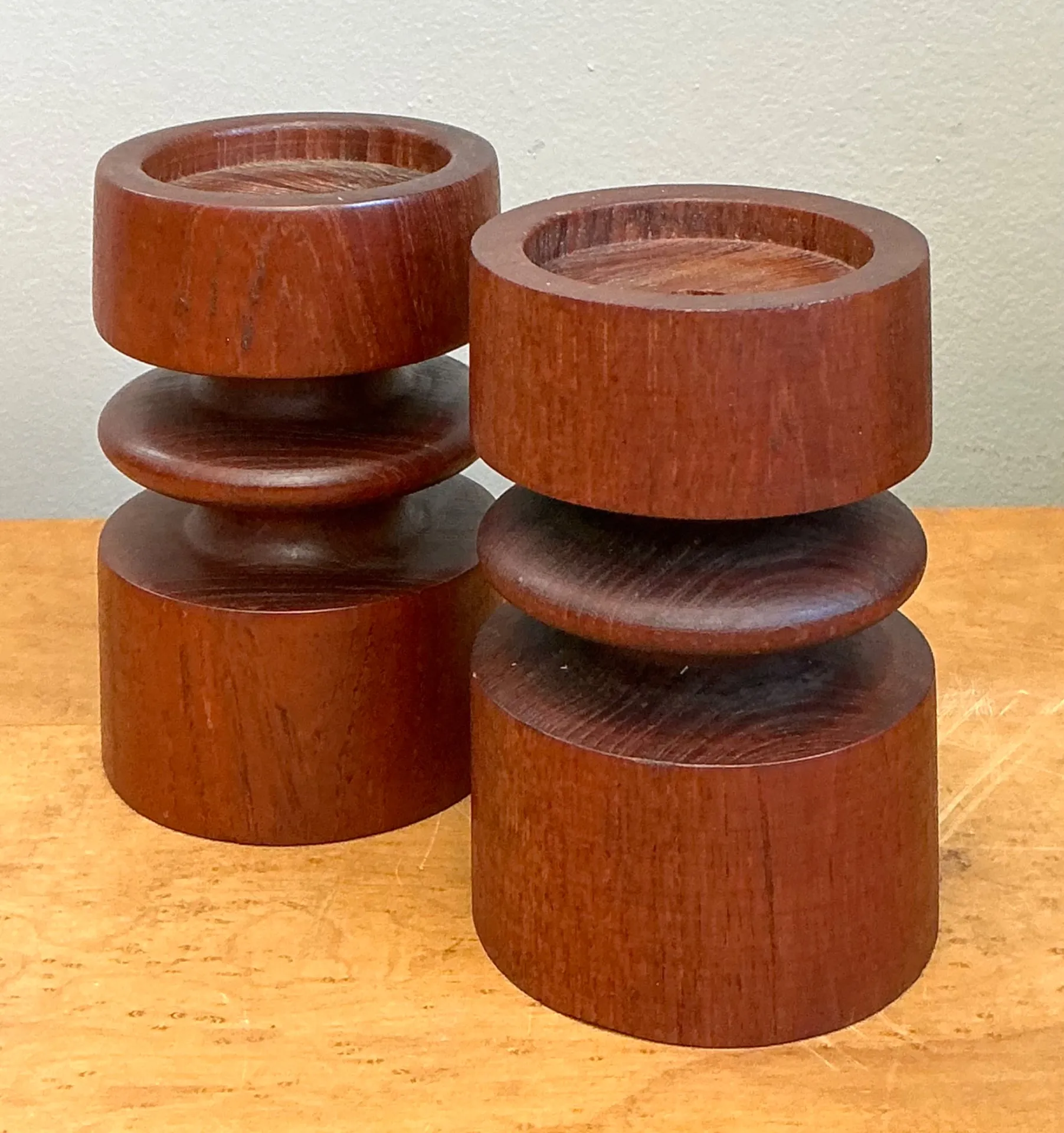 Vintage Mid-Century Modern Wood Candle Holders - A Pair — additional photo 3