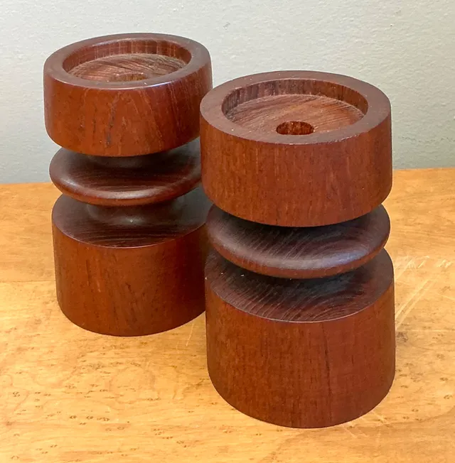 Vintage Mid-Century Modern Wood Candle Holders - A Pair — additional photo 1