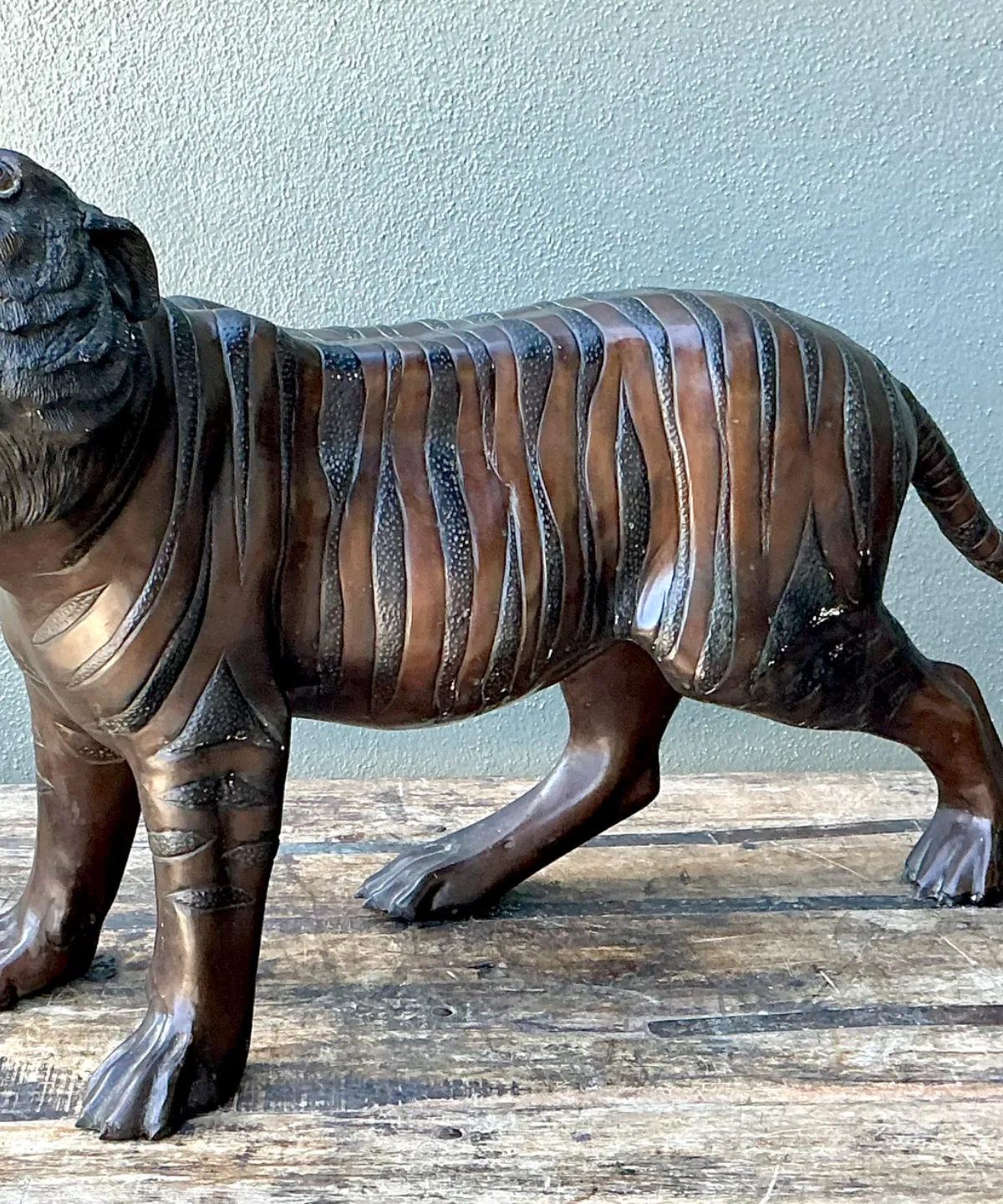Vintage Bronze Tiger Sculptures - A Pair