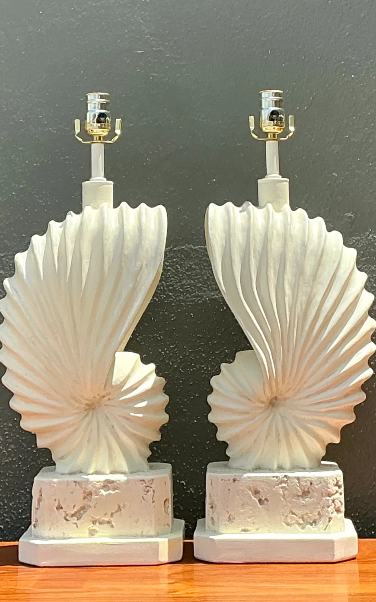 Vintage Plaster Shell Form Table Lamps - Pair — additional photo 2