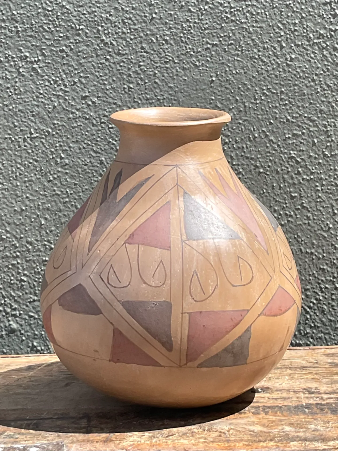 Vintage Hand-Painted Geometric Pottery Vase — additional photo 4
