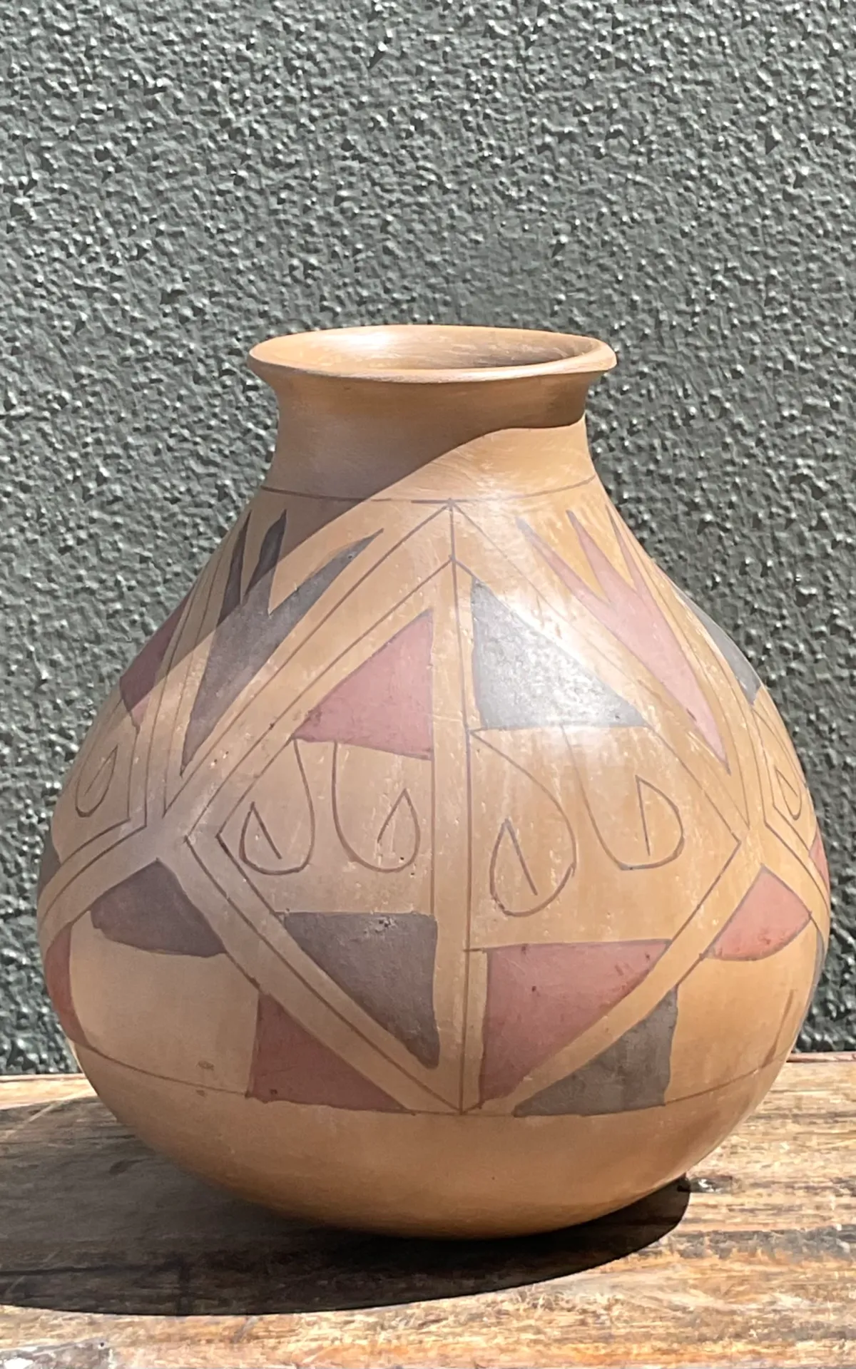 Vintage Hand-Painted Geometric Pottery Vase — additional photo 4