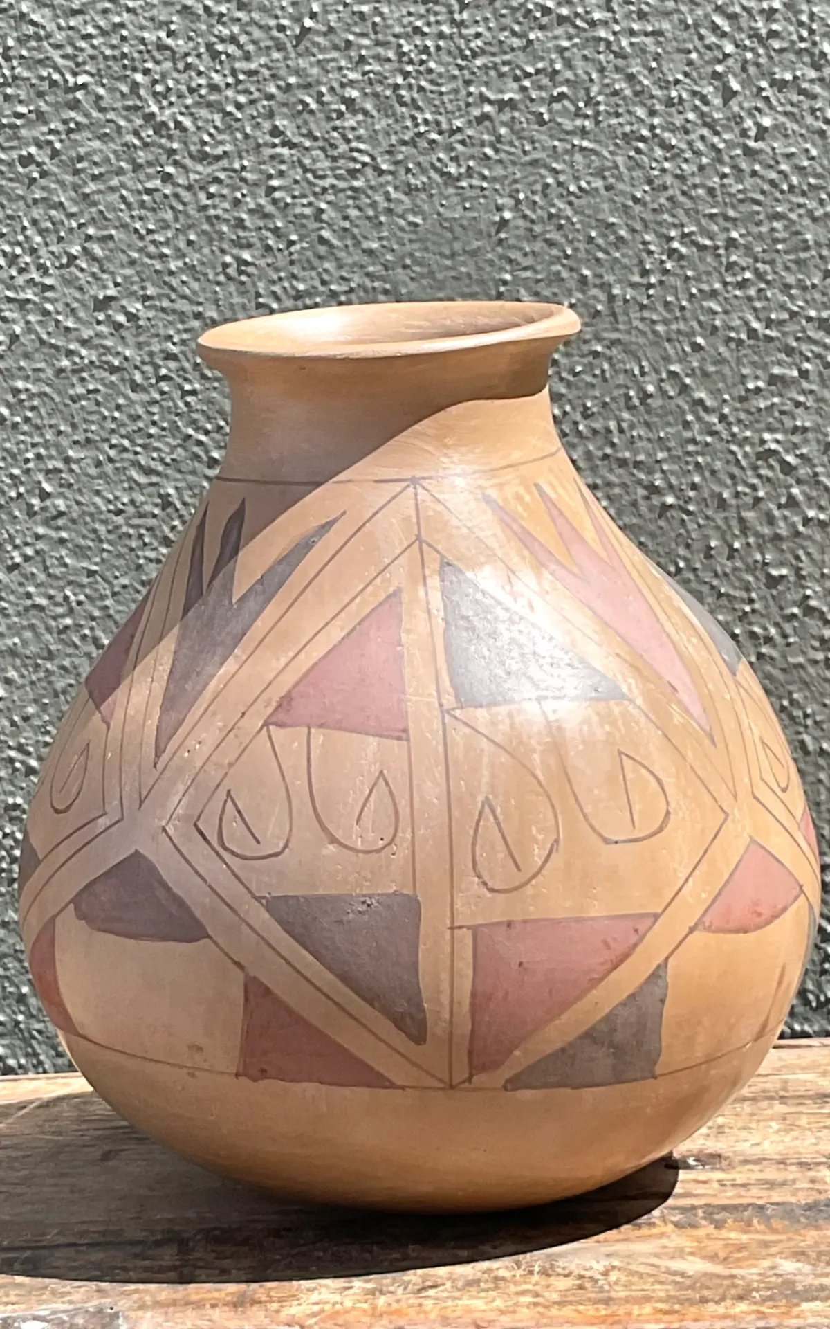 Vintage Hand-Painted Geometric Pottery Vase — additional photo 5