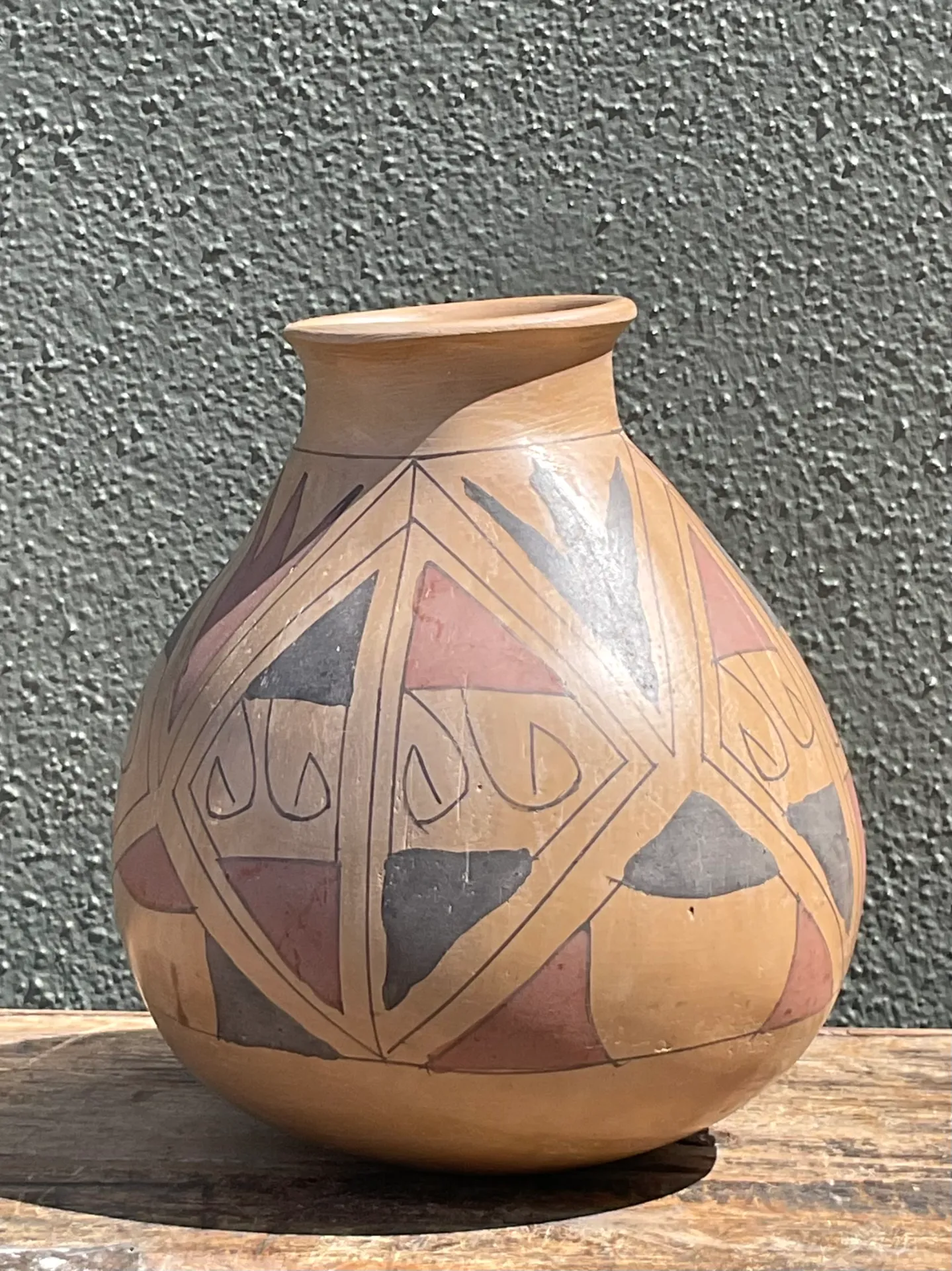 Vintage Hand-Painted Geometric Pottery Vase — additional photo 2