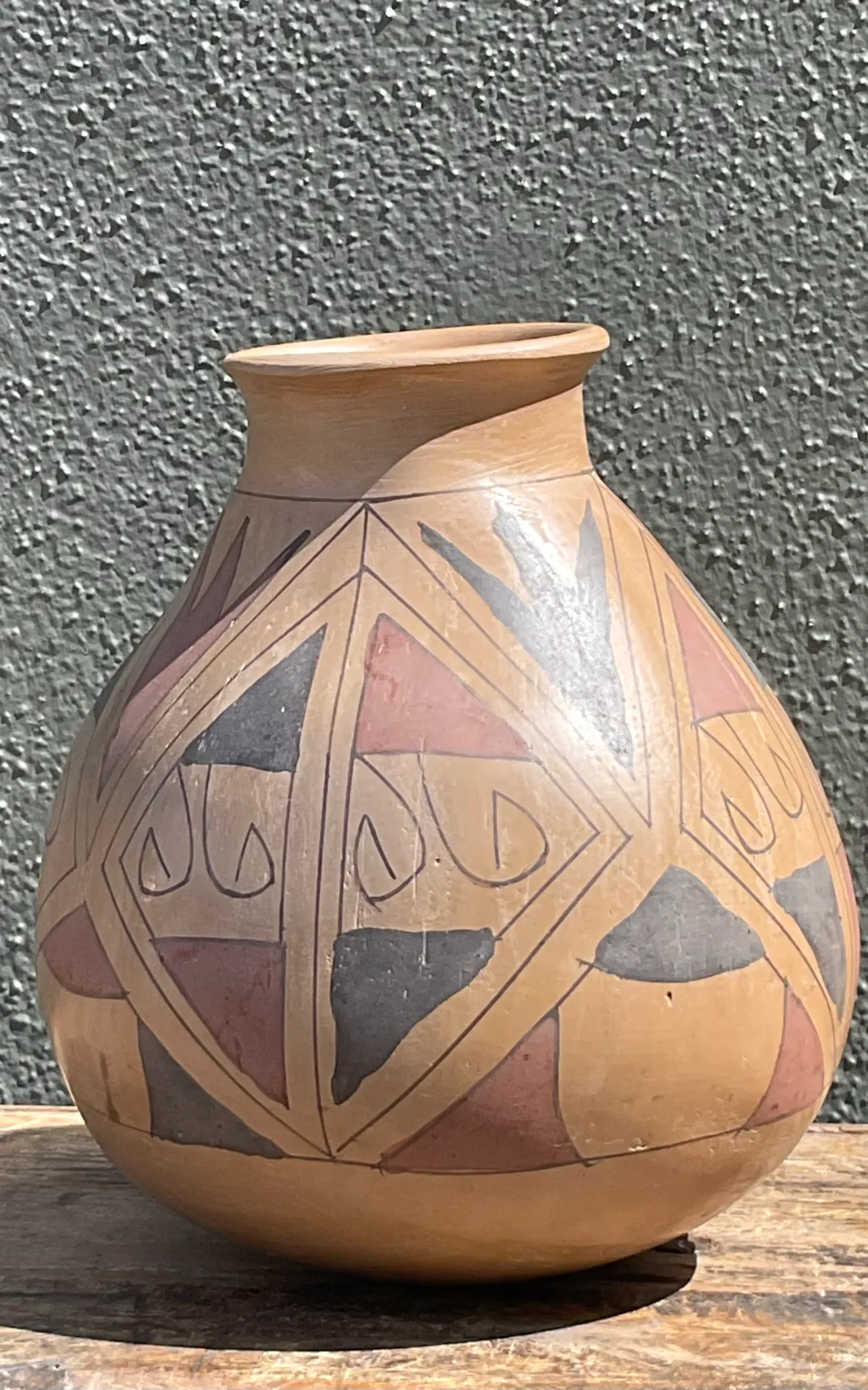 Vintage Hand-Painted Geometric Pottery Vase — additional photo 2