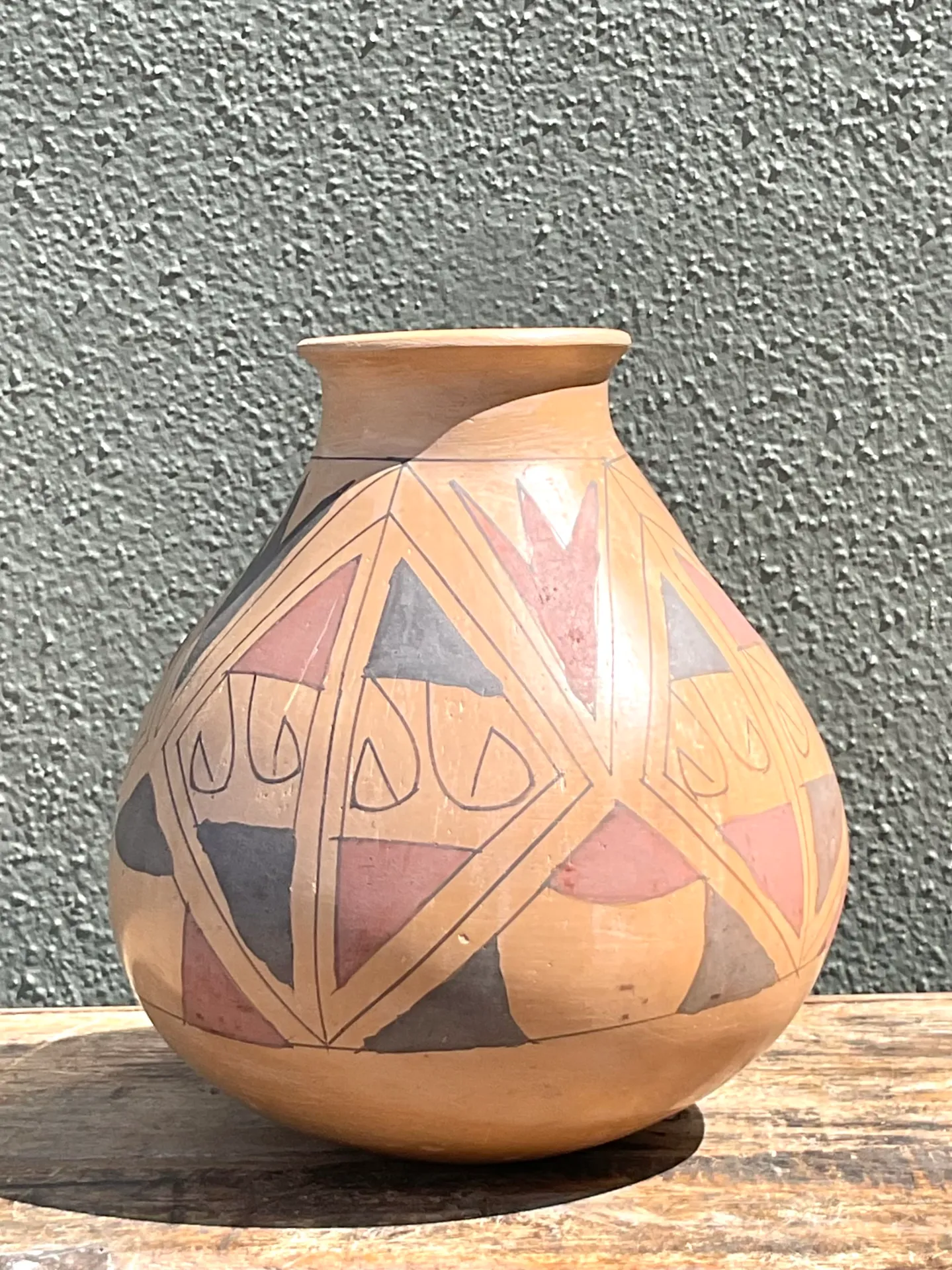 Vintage Hand-Painted Geometric Pottery Vase — additional photo 1