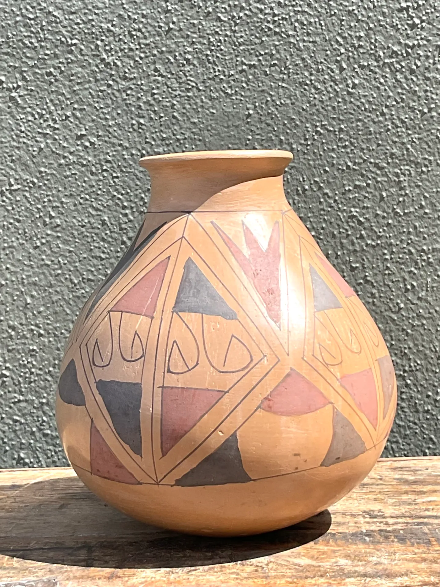 Vintage Hand-Painted Geometric Pottery Vase — additional photo 6