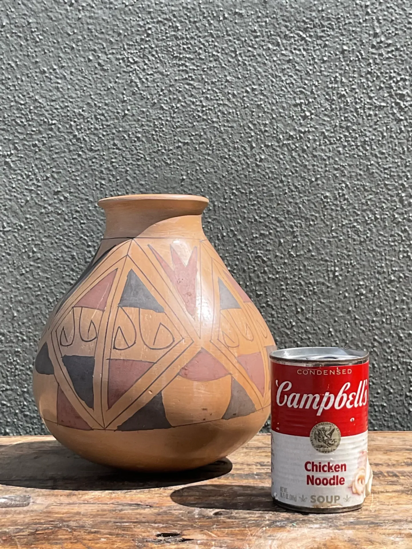 Vintage Hand-Painted Geometric Pottery Vase — additional photo 3