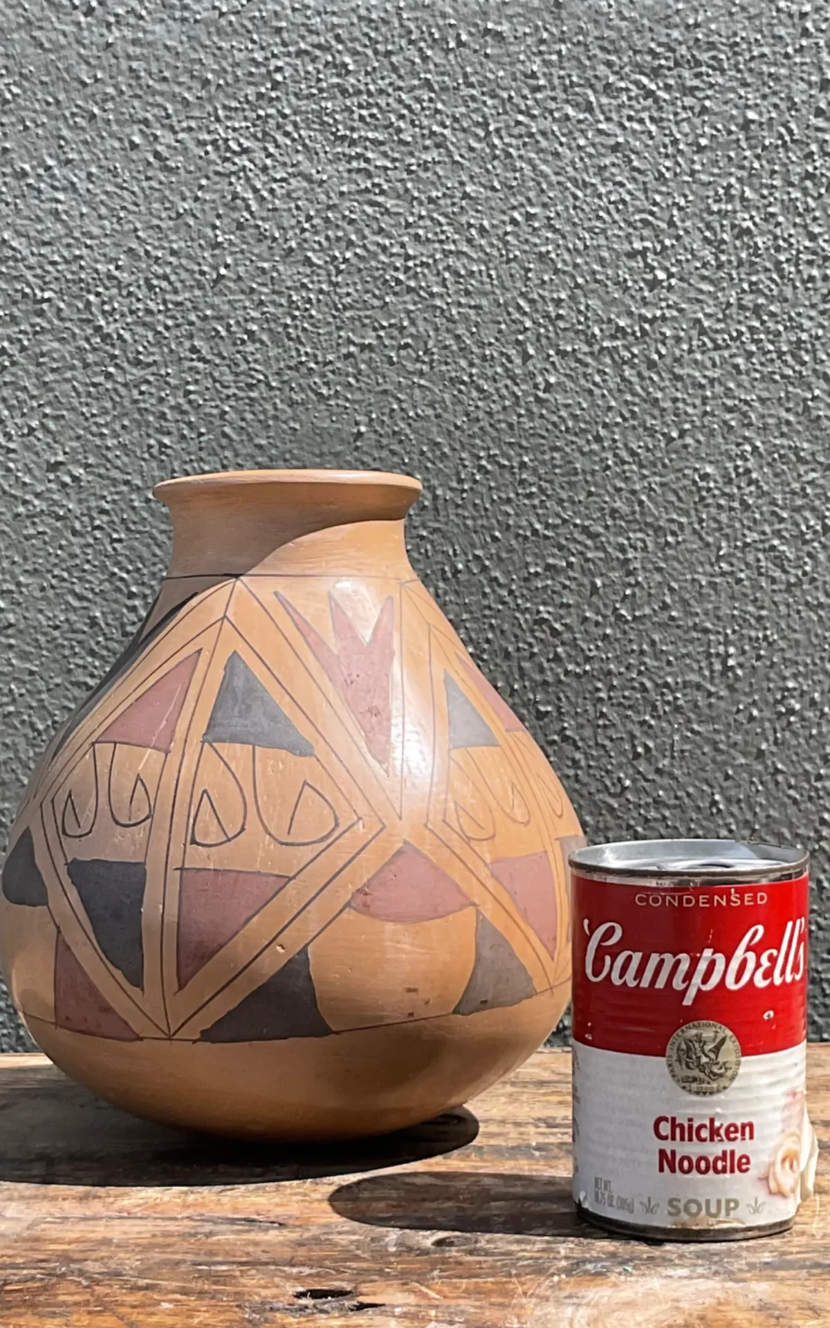 Vintage Hand-Painted Geometric Pottery Vase — additional photo 3