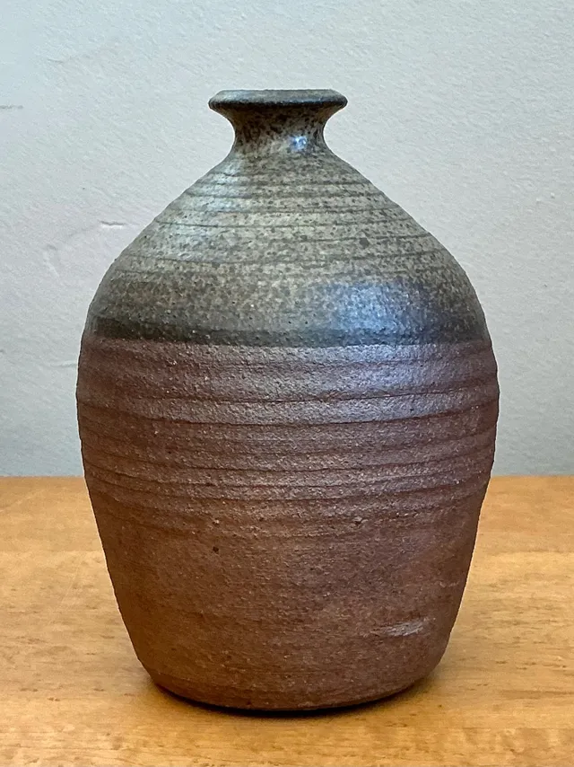 Vintage Textured Studio Pottery Vase - Stoneware, 4.5W x 6.25H — additional photo 5