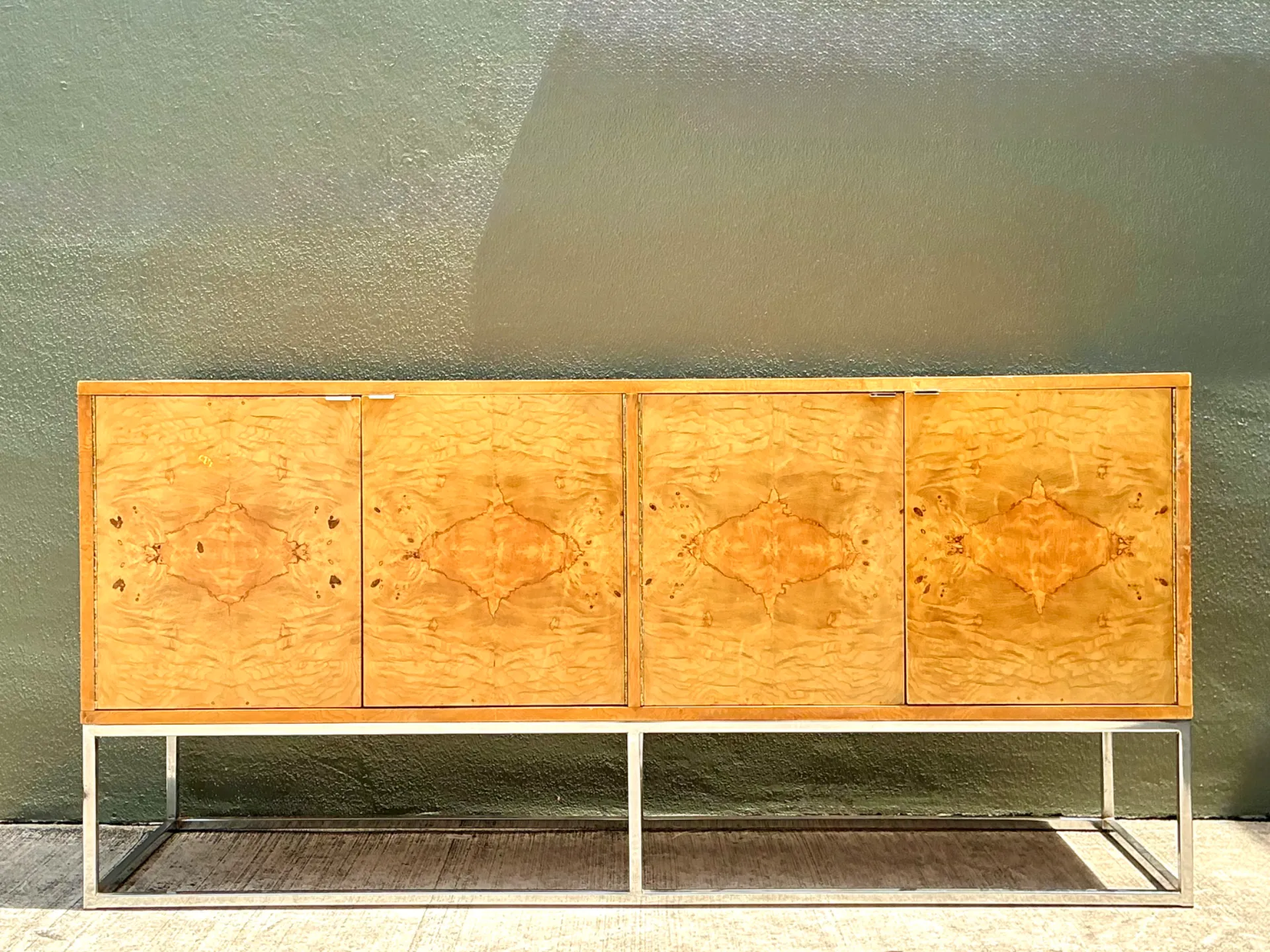 Vintage Bernhardt “Flair” Burl Wood Credenza on Chrome Base — additional photo 8