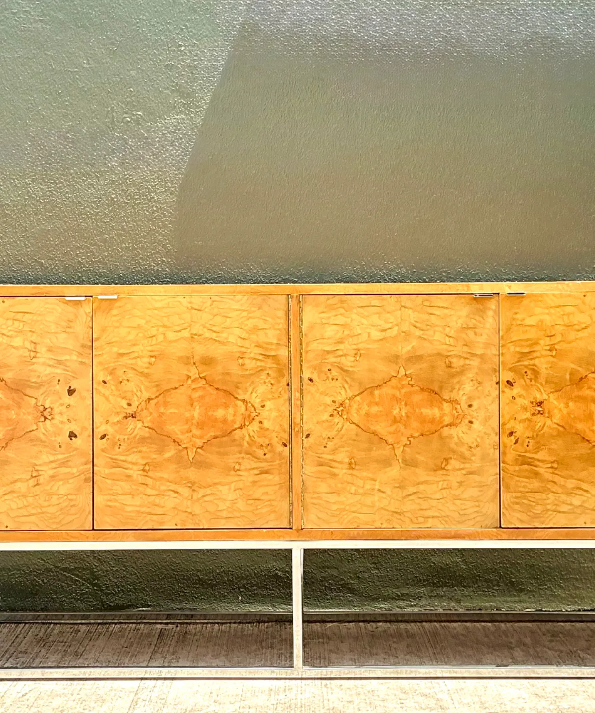 Vintage Bernhardt “Flair” Burl Wood Credenza on Chrome Base — additional photo 8