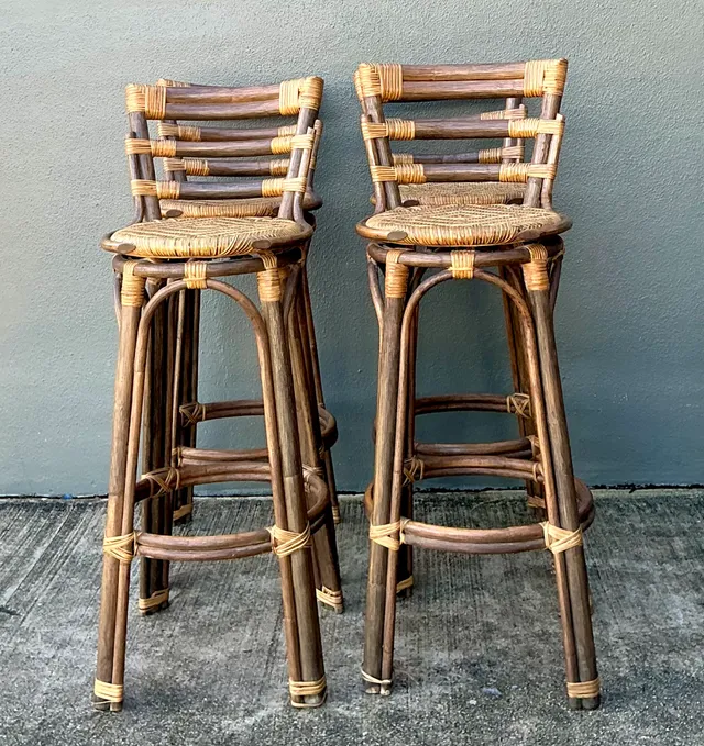 Vintage Woven Rattan High Stools - Set of Four — additional photo 1