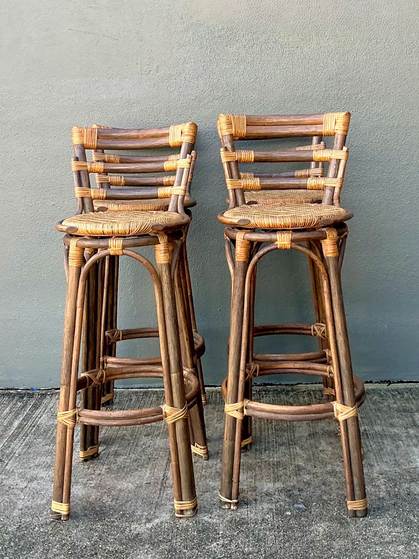 Vintage Woven Rattan High Stools - Set of Four — additional photo 3