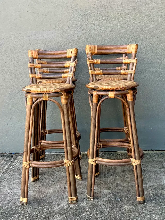 Vintage Woven Rattan High Stools - Set of Four — additional photo 3