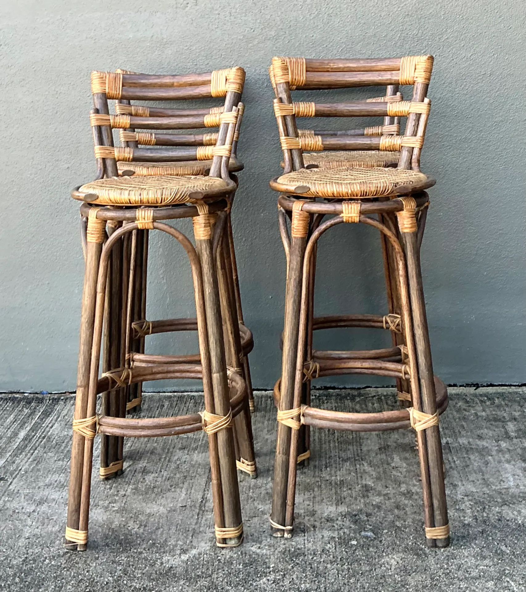 Vintage Woven Rattan High Stools - Set of Four — additional photo 5