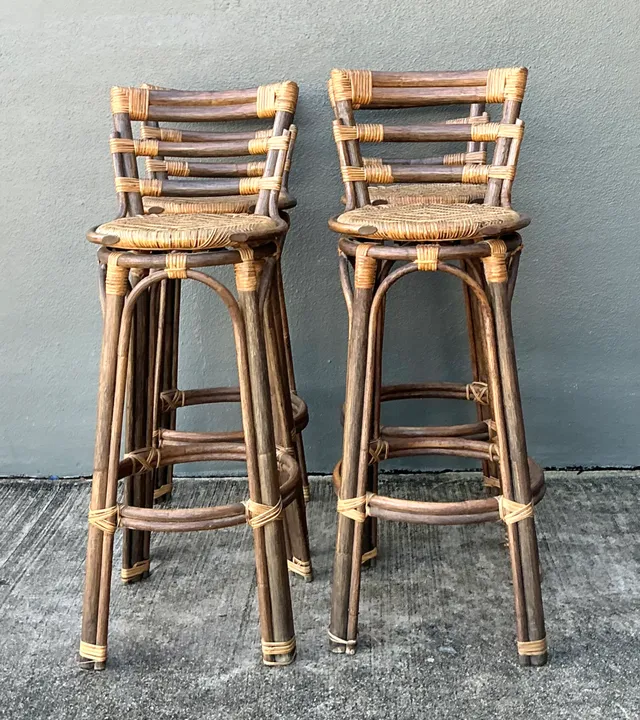 Vintage Woven Rattan High Stools - Set of Four — additional photo 5