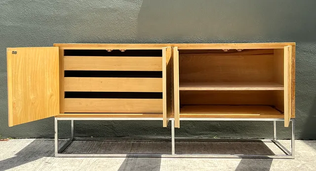 Vintage Bernhardt “Flair” Burl Wood Credenza on Chrome Base — additional photo 3