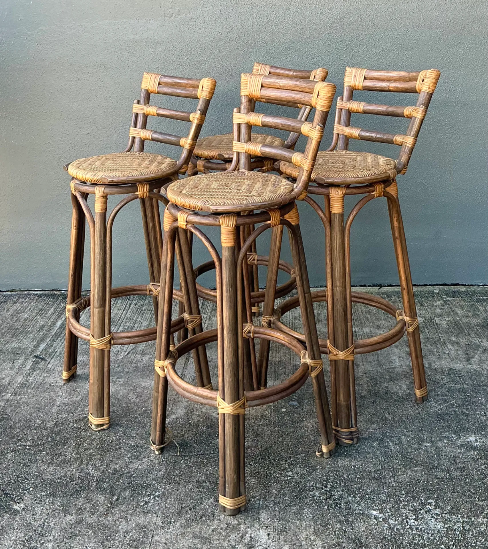 Vintage Woven Rattan High Stools - Set of Four — additional photo 7