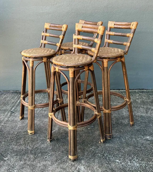 Vintage Woven Rattan High Stools - Set of Four — additional photo 7