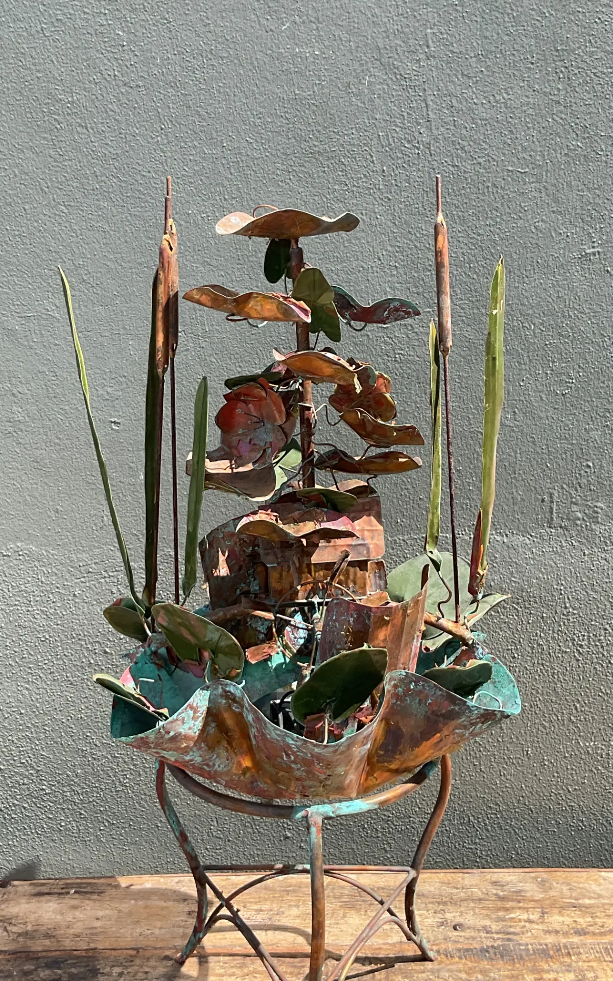 Vintage Patinated Metal Water Fountain Sculpture - Back view