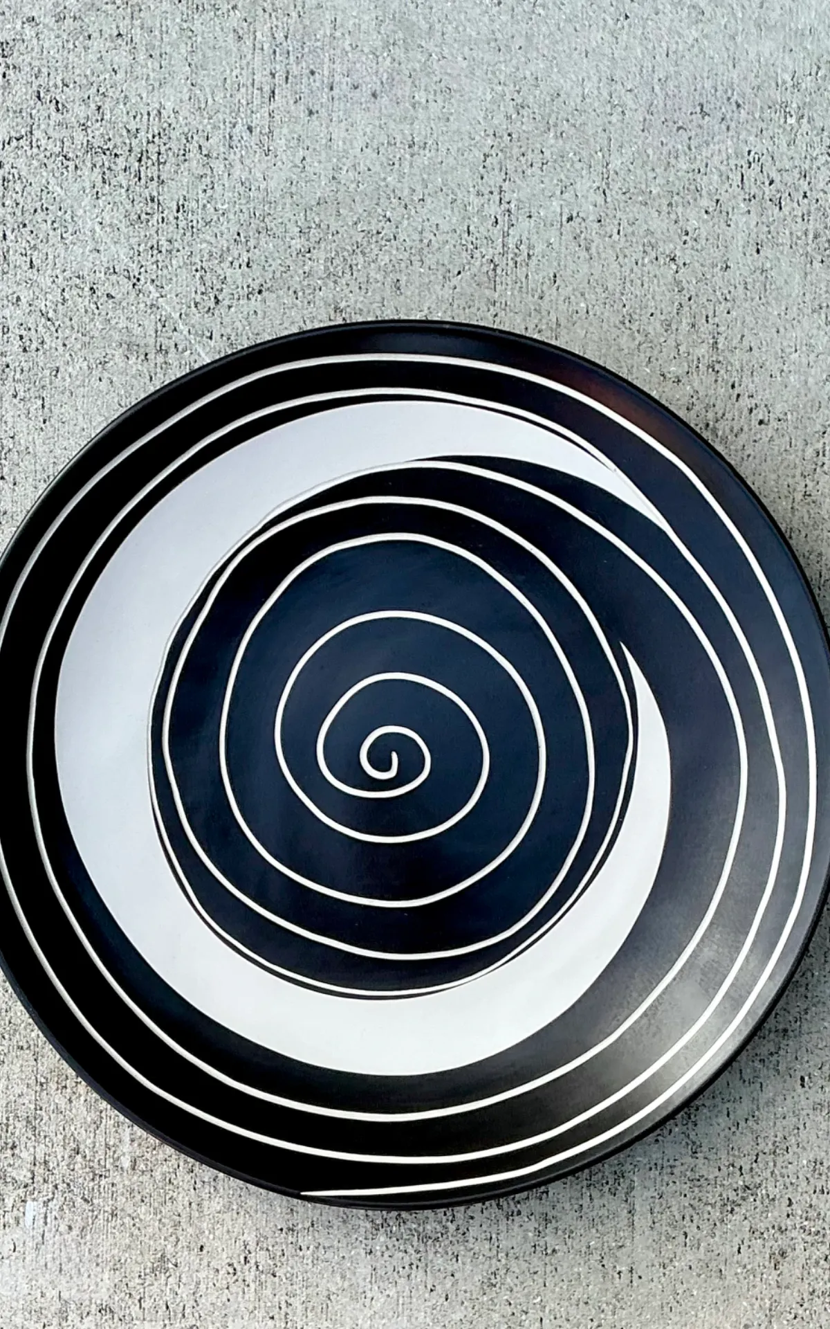 Vintage Monumental Black and White Spiral Ceramic Plate