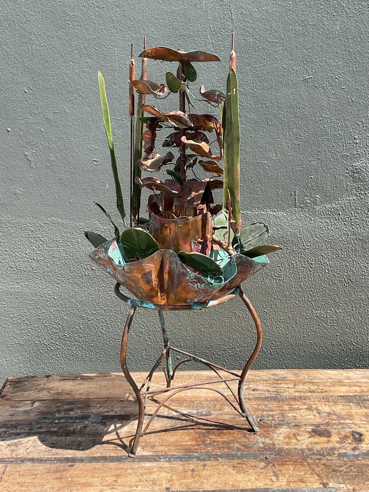 Vintage Patinated Metal Water Fountain Sculpture — additional photo 2