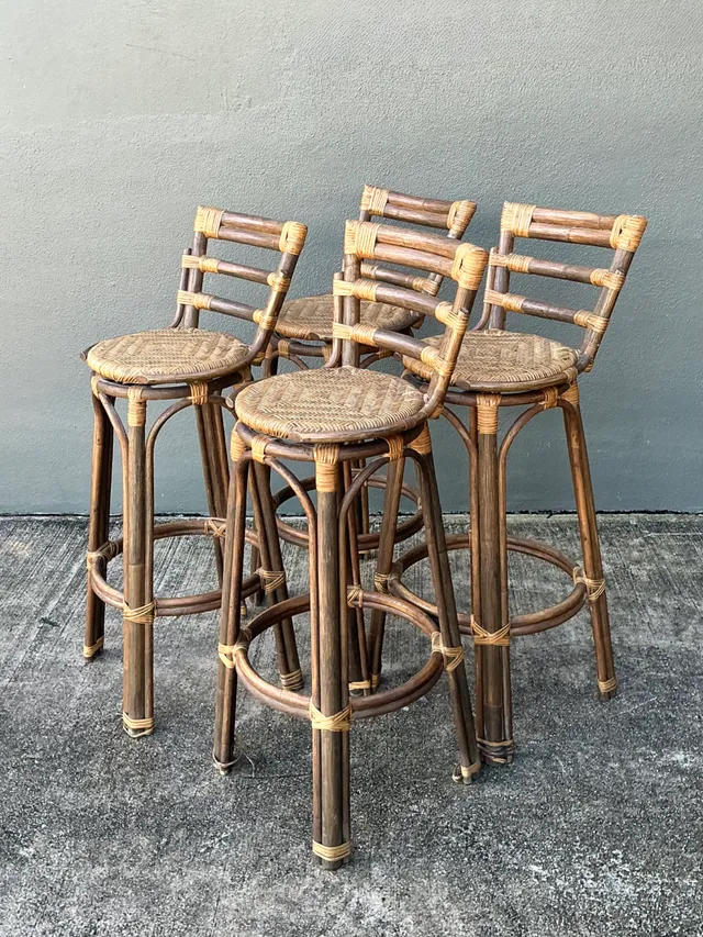 Vintage Woven Rattan High Stools - Set of Four — additional photo 8