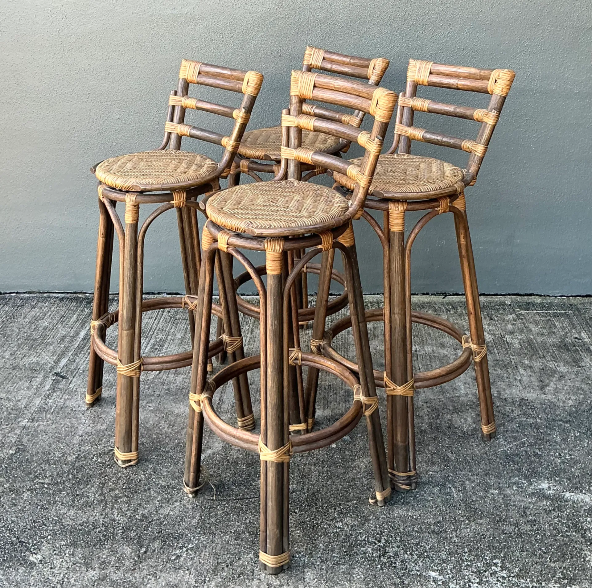 Vintage Woven Rattan High Stools - Set of Four — additional photo 2