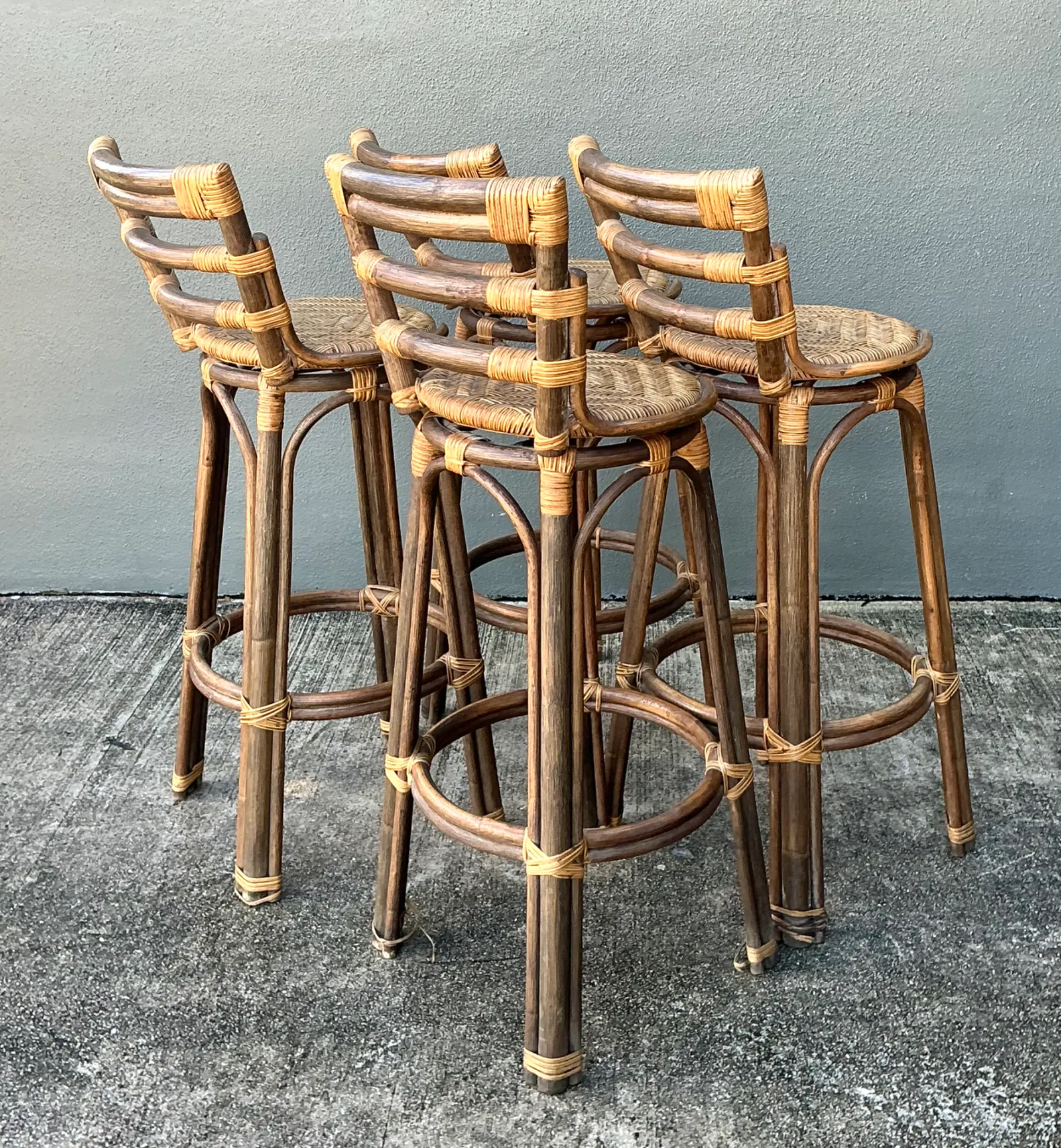 Vintage Woven Rattan High Stools - Set of Four — additional photo 4