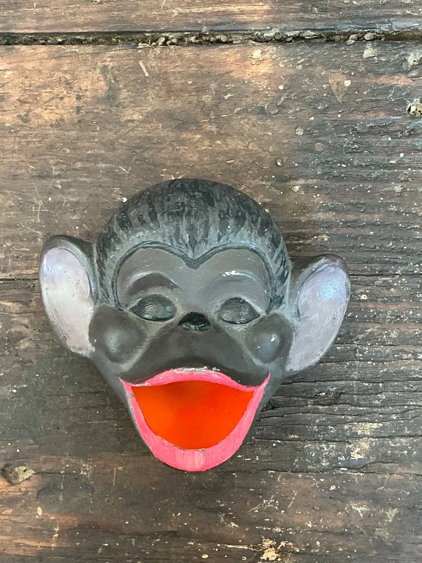 Vintage Painted Monkey Head Wall Pocket — additional photo 4