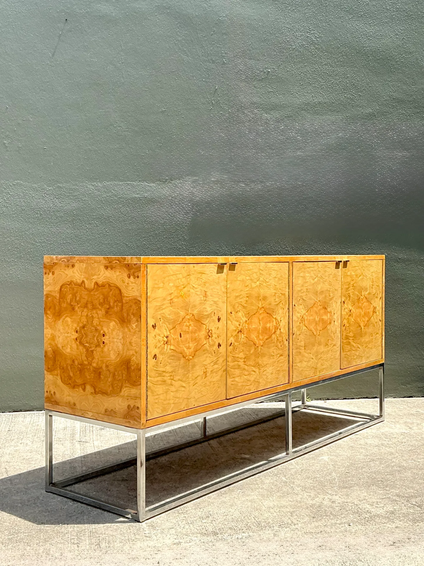 Vintage Bernhardt “Flair” Burl Wood Credenza on Chrome Base — additional photo 7